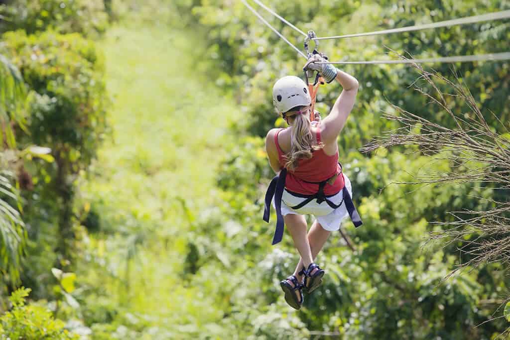 woman on a zip line